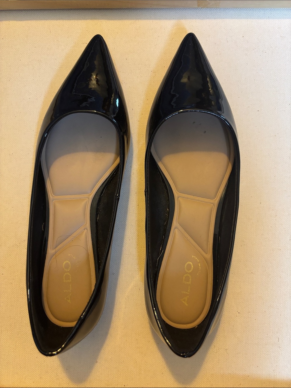 Aldo Black Patent Pointed-Toe Flats with Nude Insole